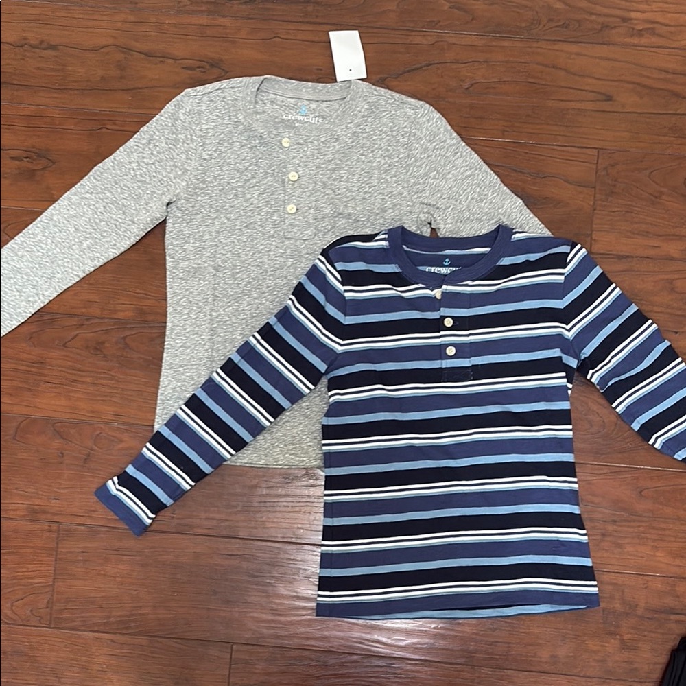JCrew Kids Long Sleeve Henley Shirts - Gray and Blue Stripes